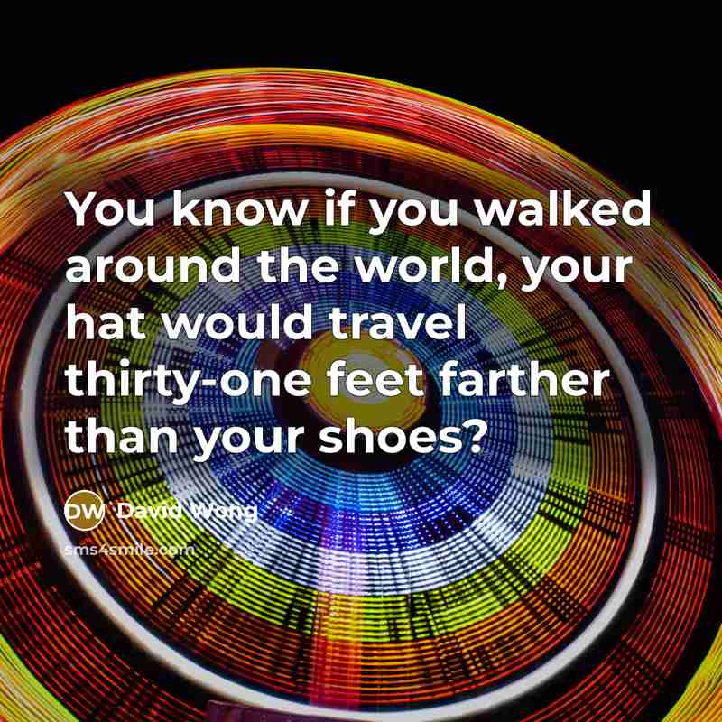 “You know if you walked around the world, your hat…” quote by David Wong