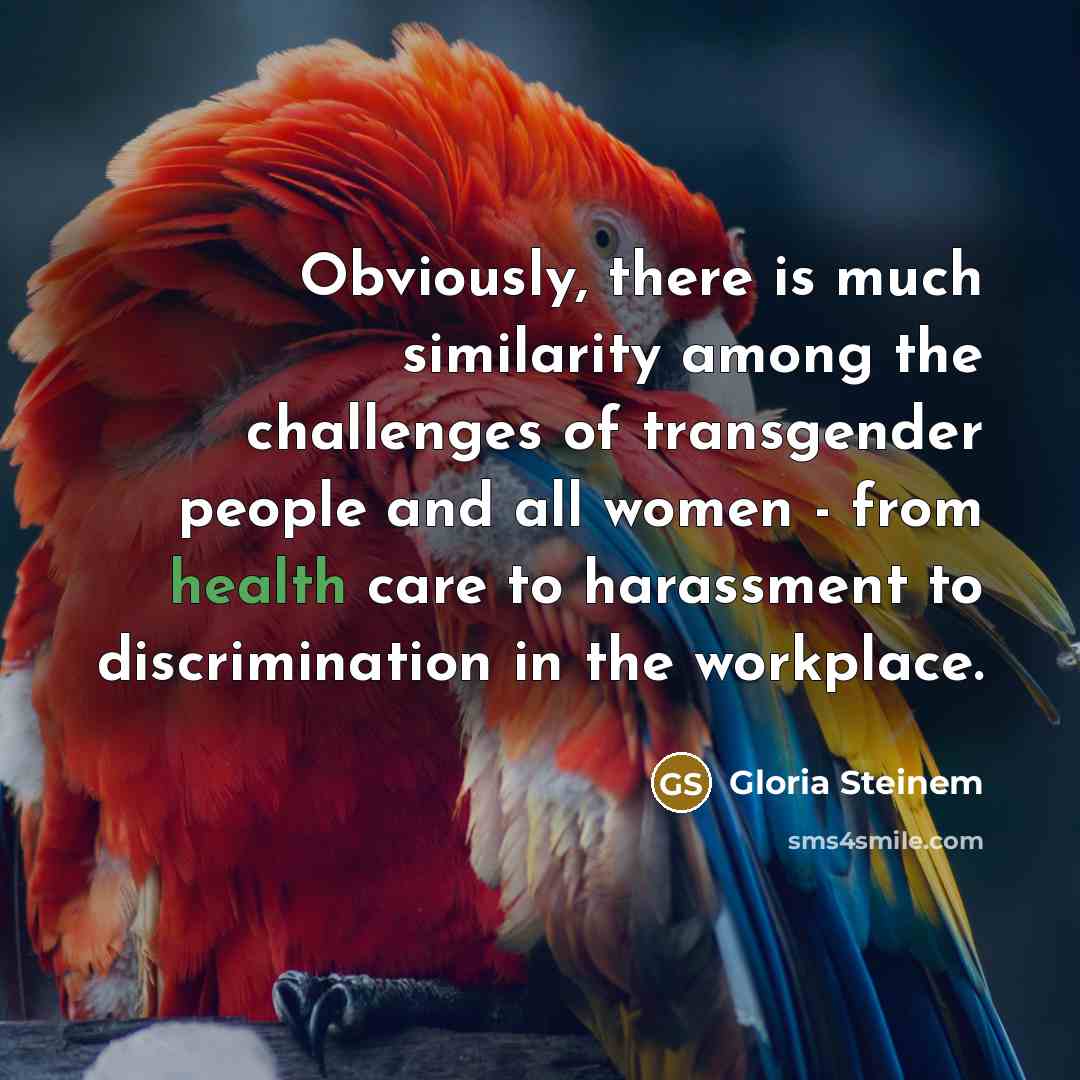 “Obviously, there is much similarity among the challenges of transgender…” quote by Gloria Steinem