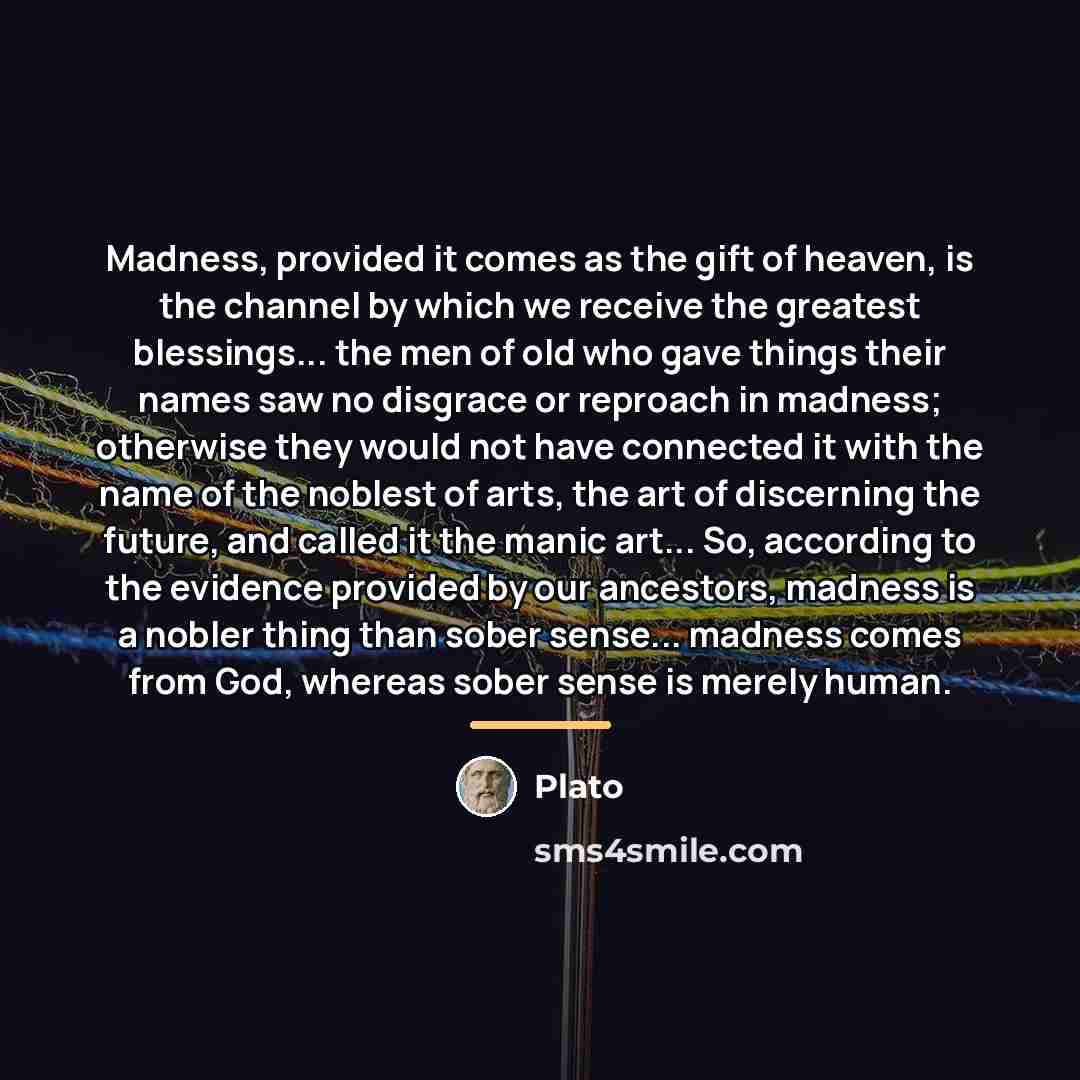 “Madness, provided it comes as the gift of heaven, is…” quote by Plato