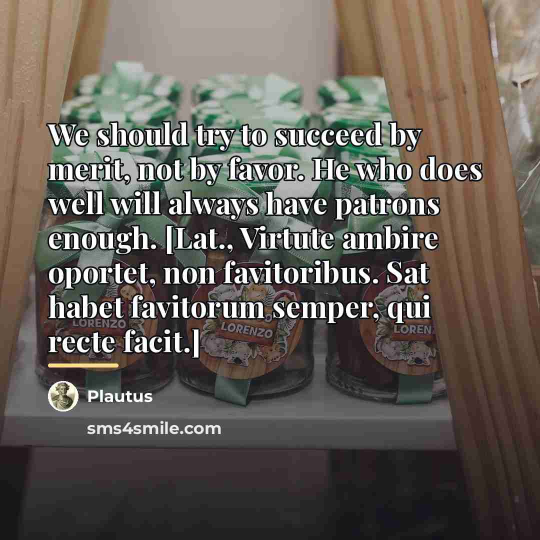 “We should try to succeed by merit, not by favor.…” quote by Plautus