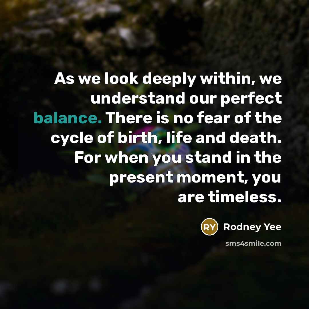 “As we look deeply within, we understand our perfect balance.…” quote by Rodney Yee