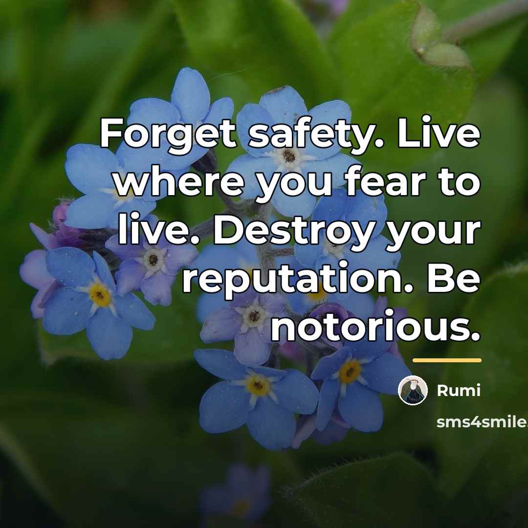 “Forget safety. Live where you fear to live. Destroy your…” quote by Rumi
