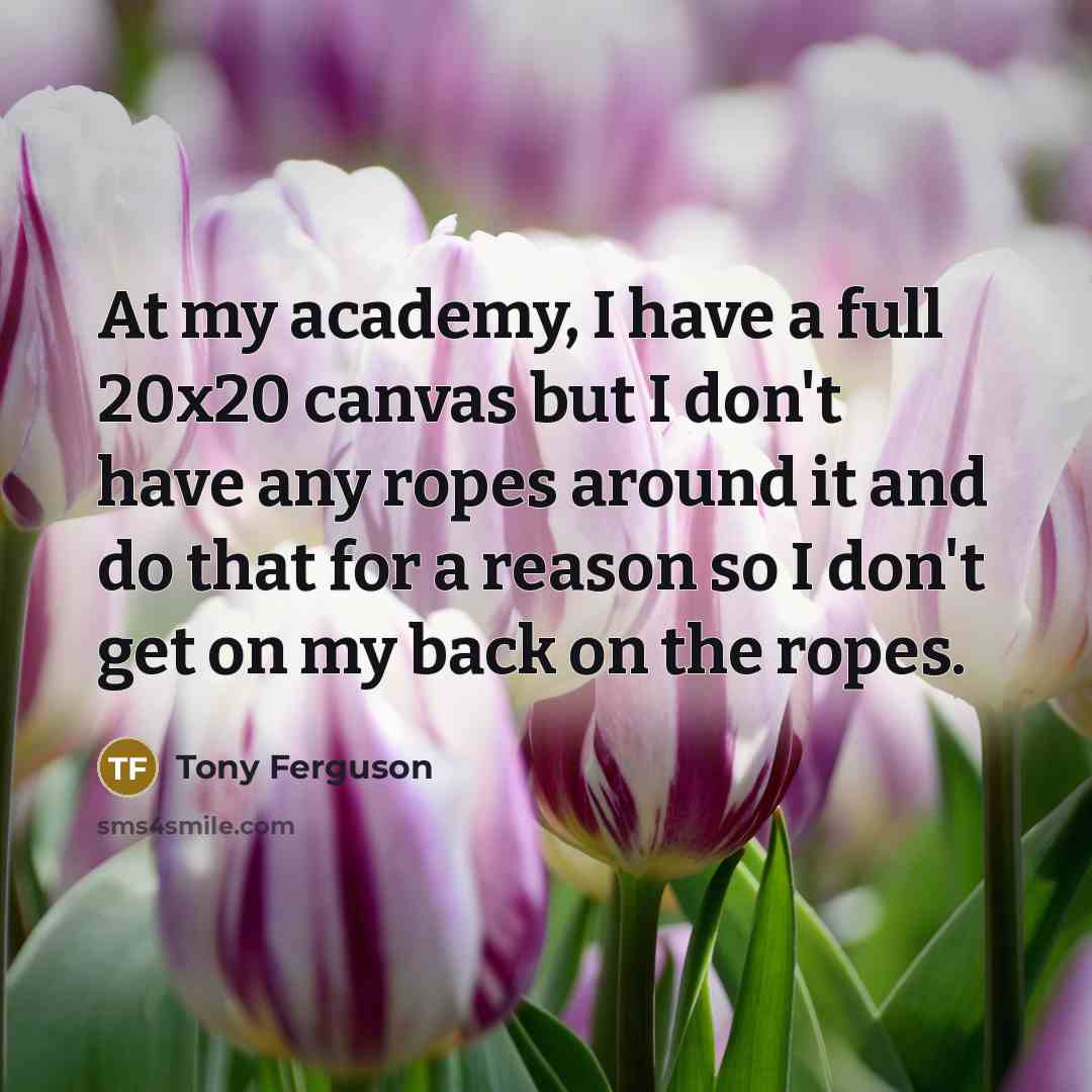 “At my academy, I have a full 20x20 canvas but…” quote by Tony Ferguson