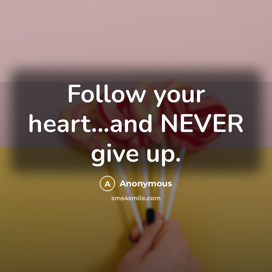 “Follow your heart...and NEVER give up.…” quote by Anonymous