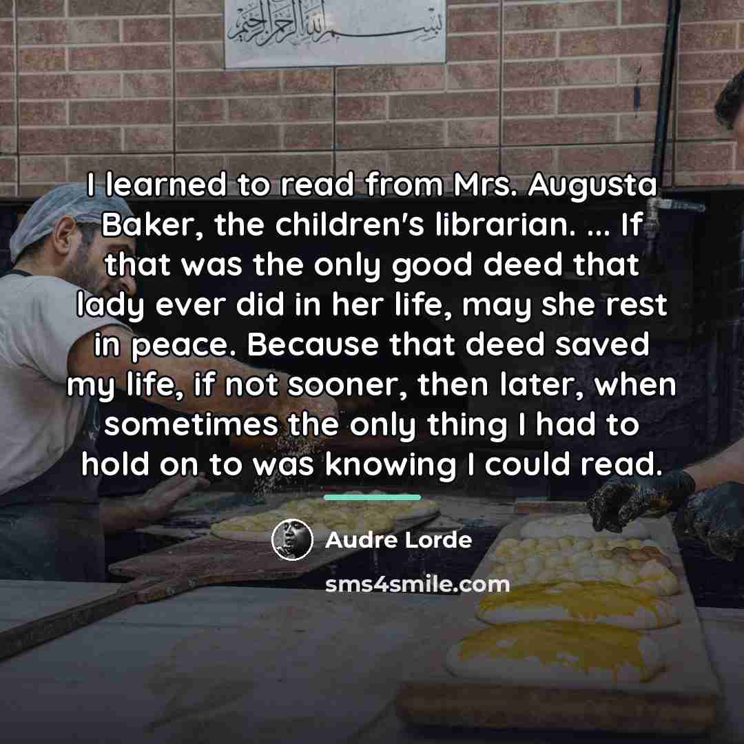 “I learned to read from Mrs. Augusta Baker, the children's…” quote by Audre Lorde