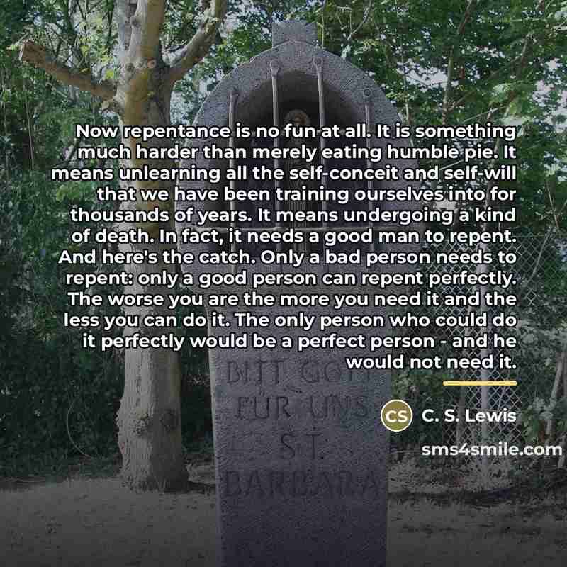 “Now repentance is no fun at all. It is something…” quote by C. S. Lewis