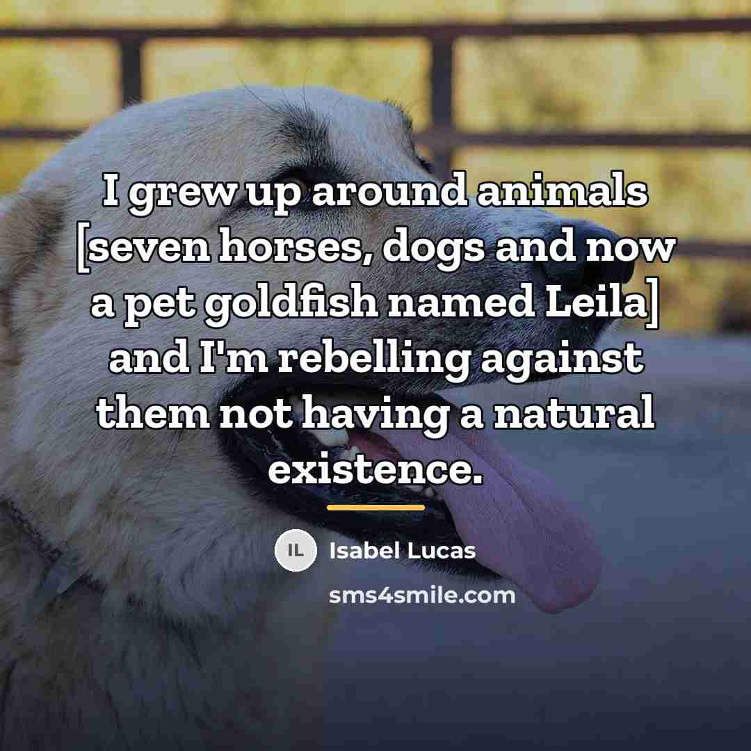 “I grew up around animals [seven horses, dogs and now…” quote by Isabel Lucas