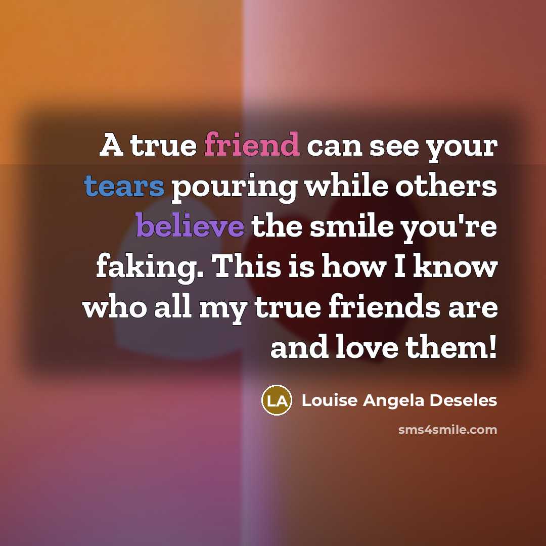 “A true friend can see your tears pouring while others…” quote by Louise Angela Deseles