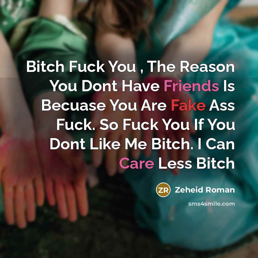 “Bitch Fuck You , The Reason You Dont Have Friends Is Becuase You Are Fake Ass Fuck. So Fuck You If You Dont Like Me Bitch. I Can Care Less Bitch” quote by Zeheid Roman