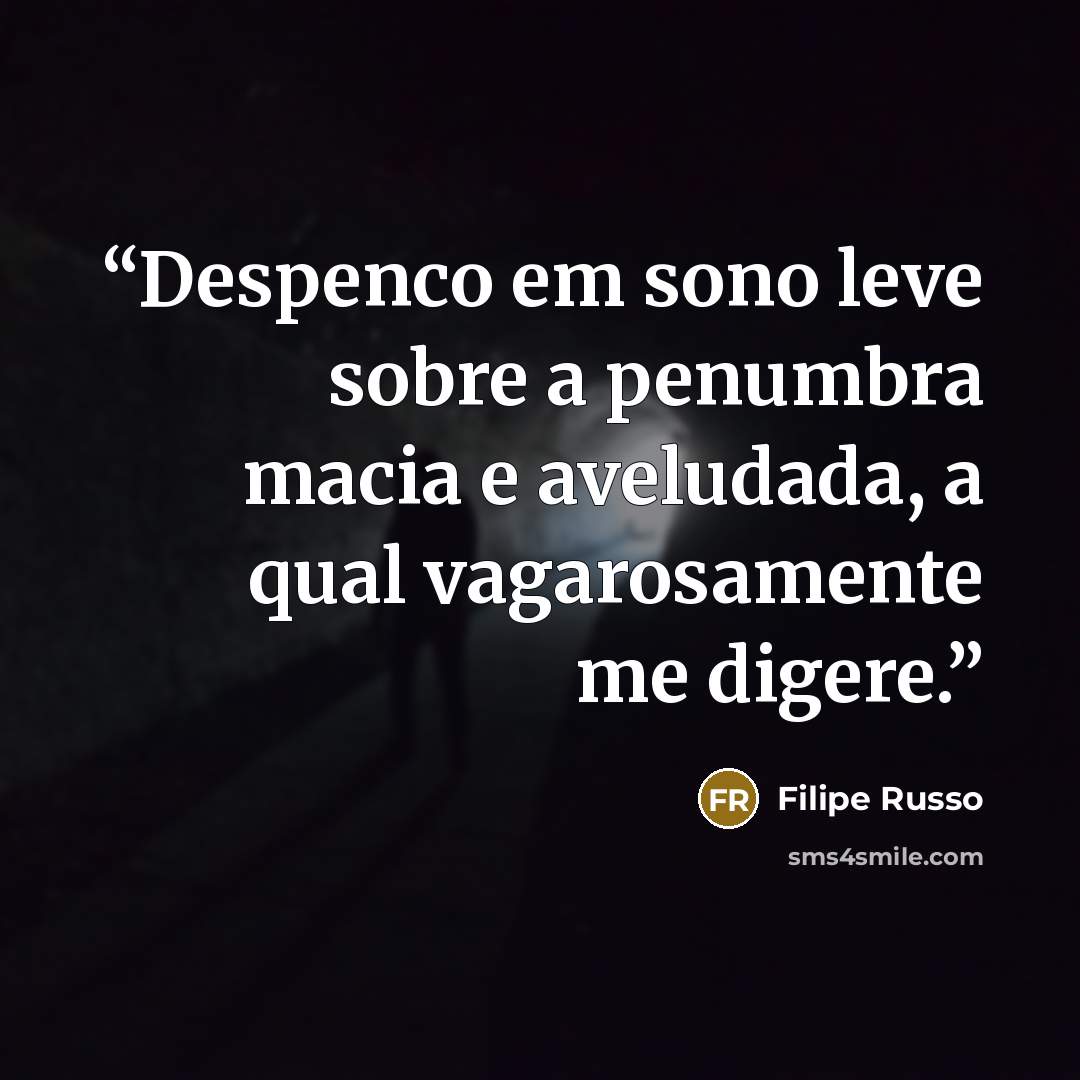 “Despenco em sono leve sobre a penumbra macia e aveludada, a qual vagarosamente me digere.” quote by Filipe Russo