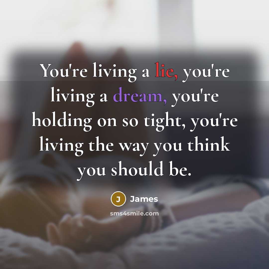“You're living a lie, you're living a dream, you're holding on so tight, you're living the way you think you should be.” quote by James