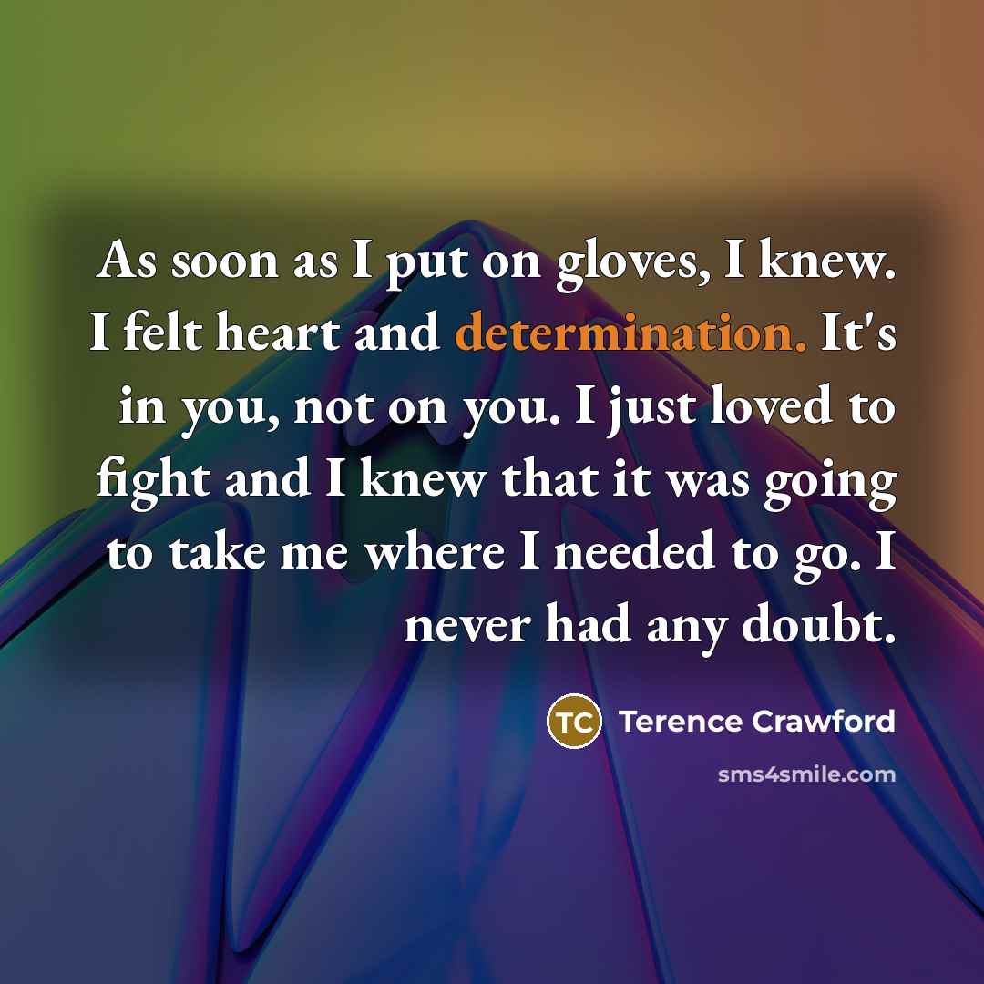 “As soon as I put on gloves, I knew. I…” quote by Terence Crawford