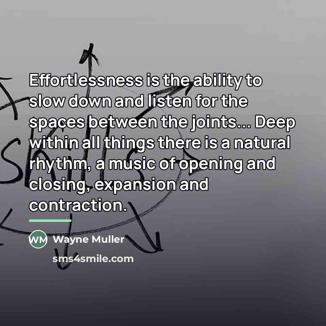 “Effortlessness is the ability to slow down and listen for…” quote by Wayne Muller