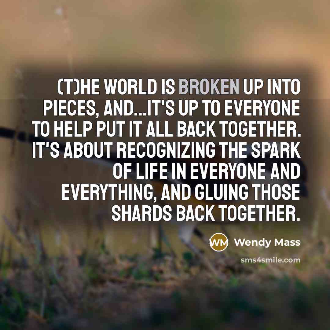 “(T)he world is broken up into pieces, and...it's up to…” quote by Wendy Mass