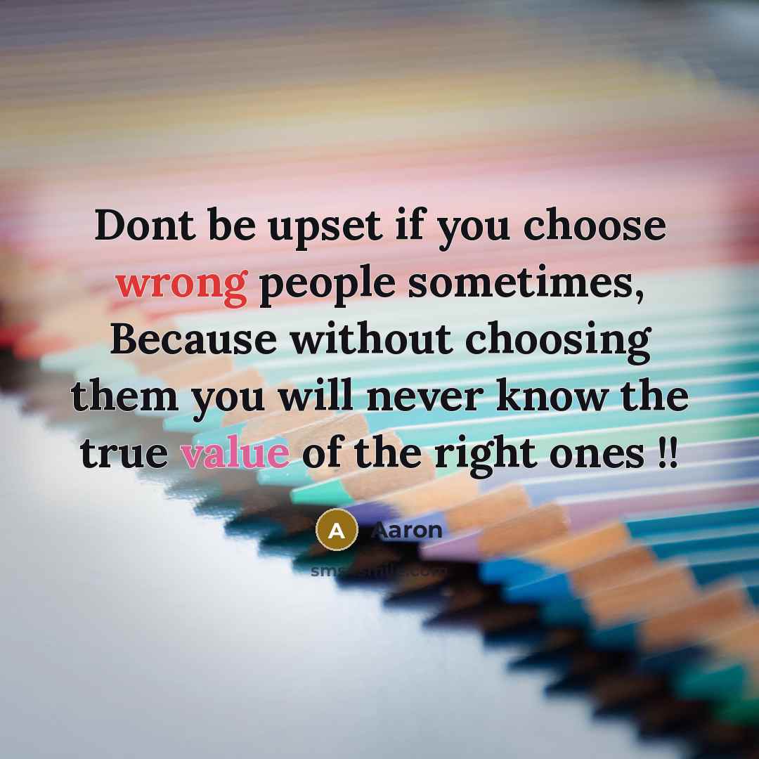 “Dont be upset if you choose wrong people sometimes, Because without choosing them you will never know the true value of the right ones !!” quote by AaRon