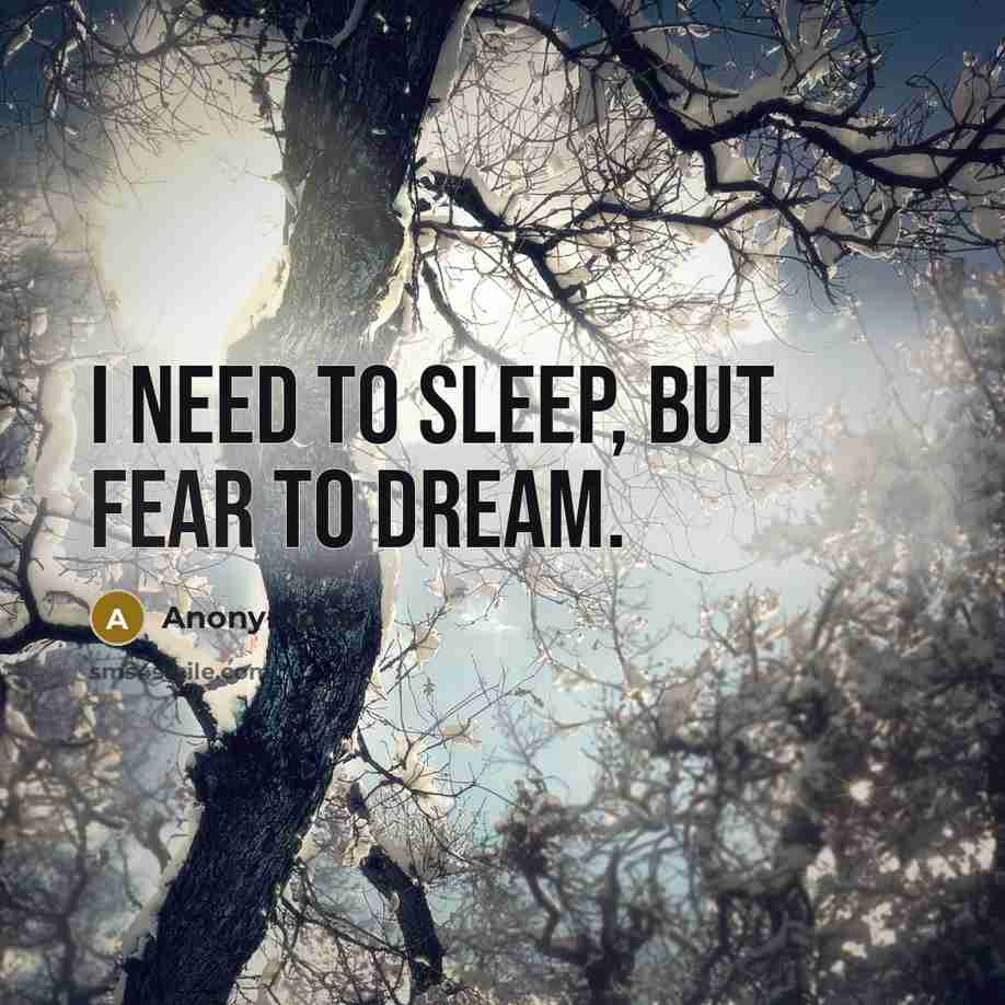 “I need to sleep, but fear to dream.…” quote by Anonymous