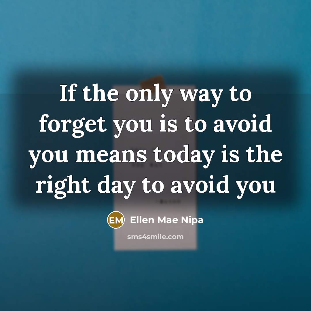 “If the only way to forget you is to avoid you means today is the right day to avoid you” quote by Ellen Mae Nipa