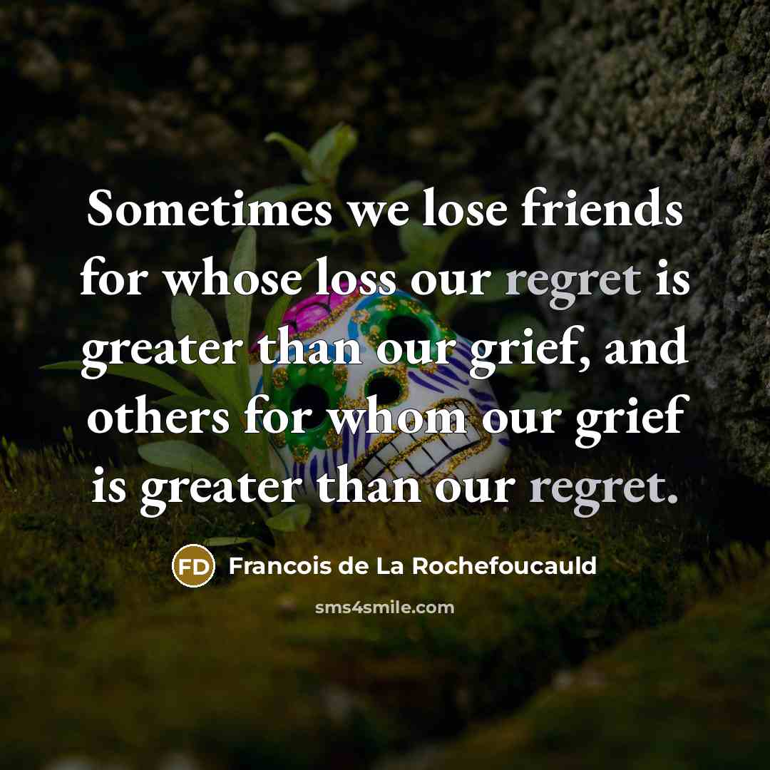 “Sometimes we lose friends for whose loss our regret is…” quote by Francois de La Rochefoucauld