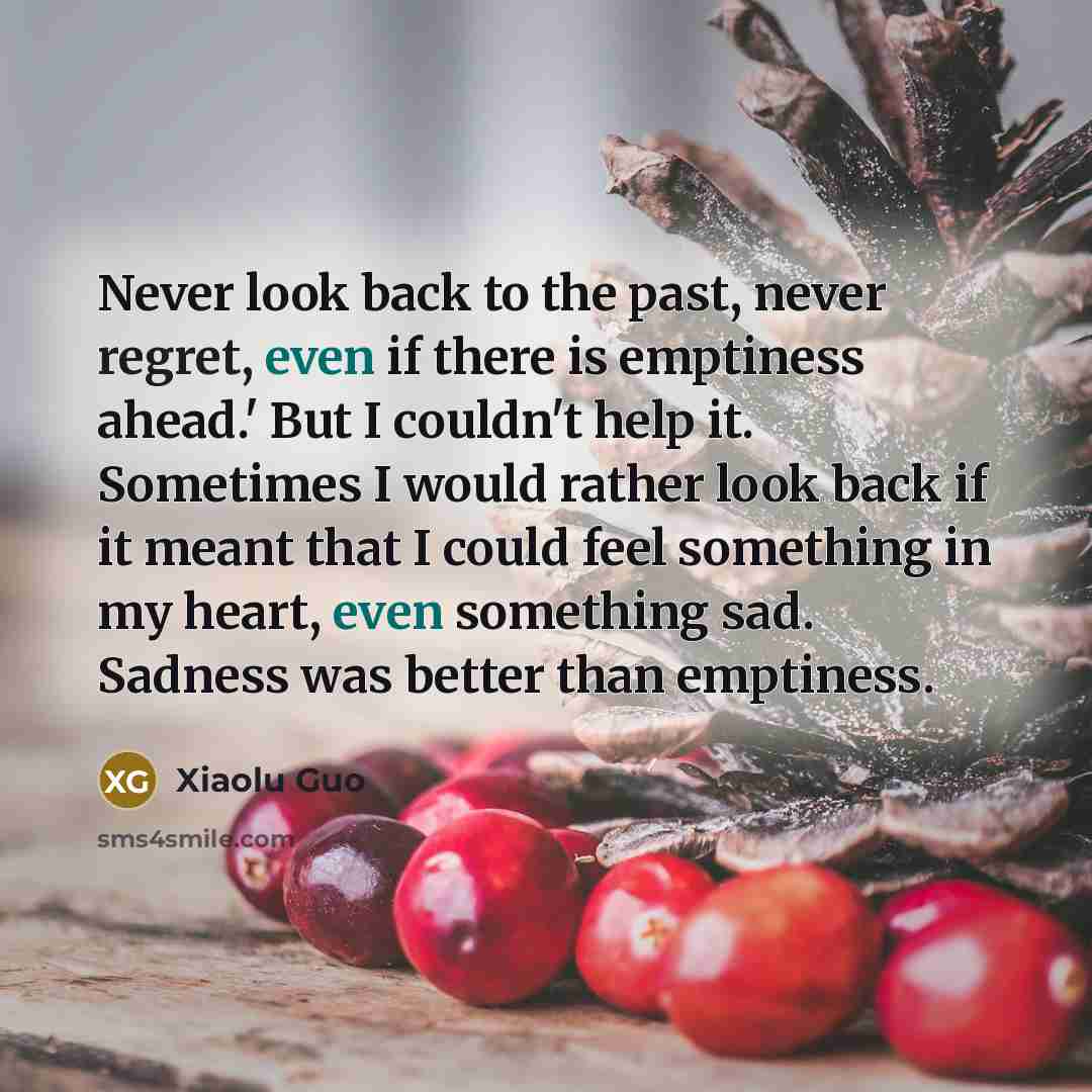 “Never look back to the past, never regret, even if…” quote by Xiaolu Guo
