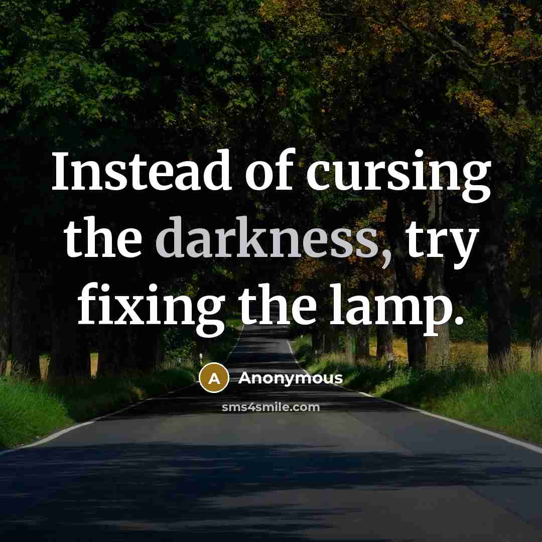 “Instead of cursing the darkness, try fixing the lamp.…” quote by Anonymous
