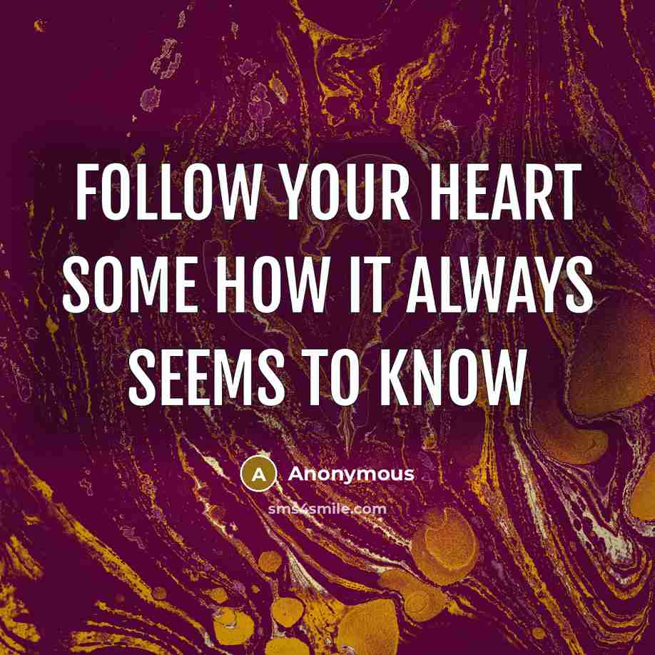 “Follow your heart some how it always seems to know…” quote by Anonymous