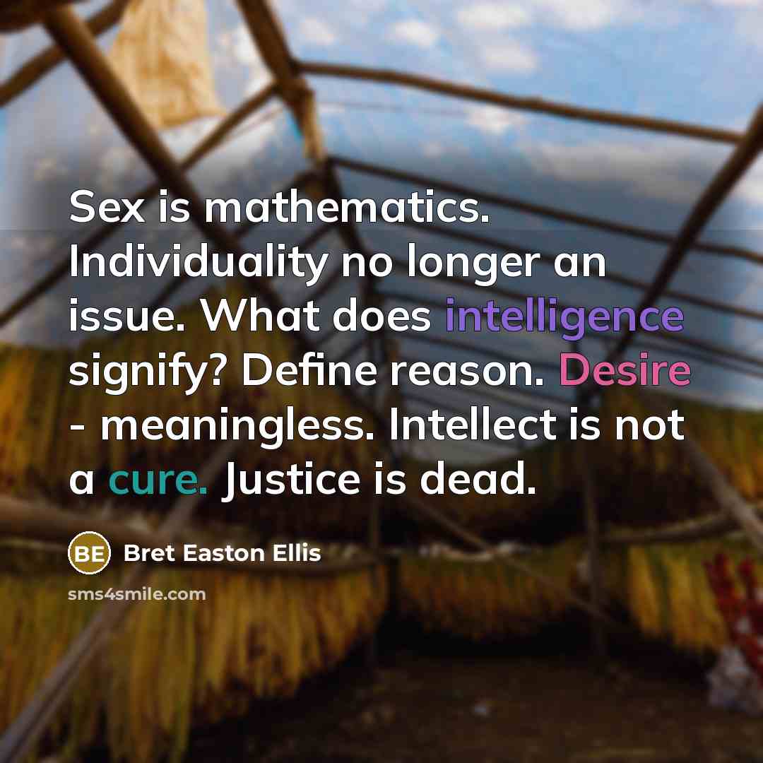 “Sex is mathematics. Individuality no longer an issue. What does…” quote by Bret Easton Ellis