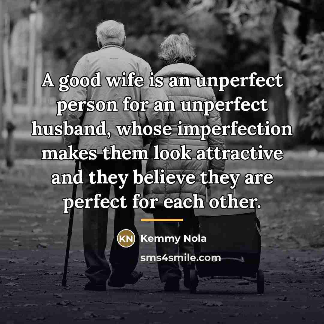 “A good wife is an unperfect person for an unperfect…” quote by Kemmy Nola