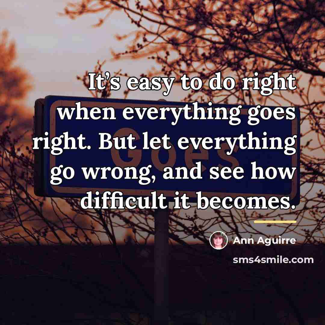 “It’s easy to do right when everything goes right. But…” quote by Ann Aguirre