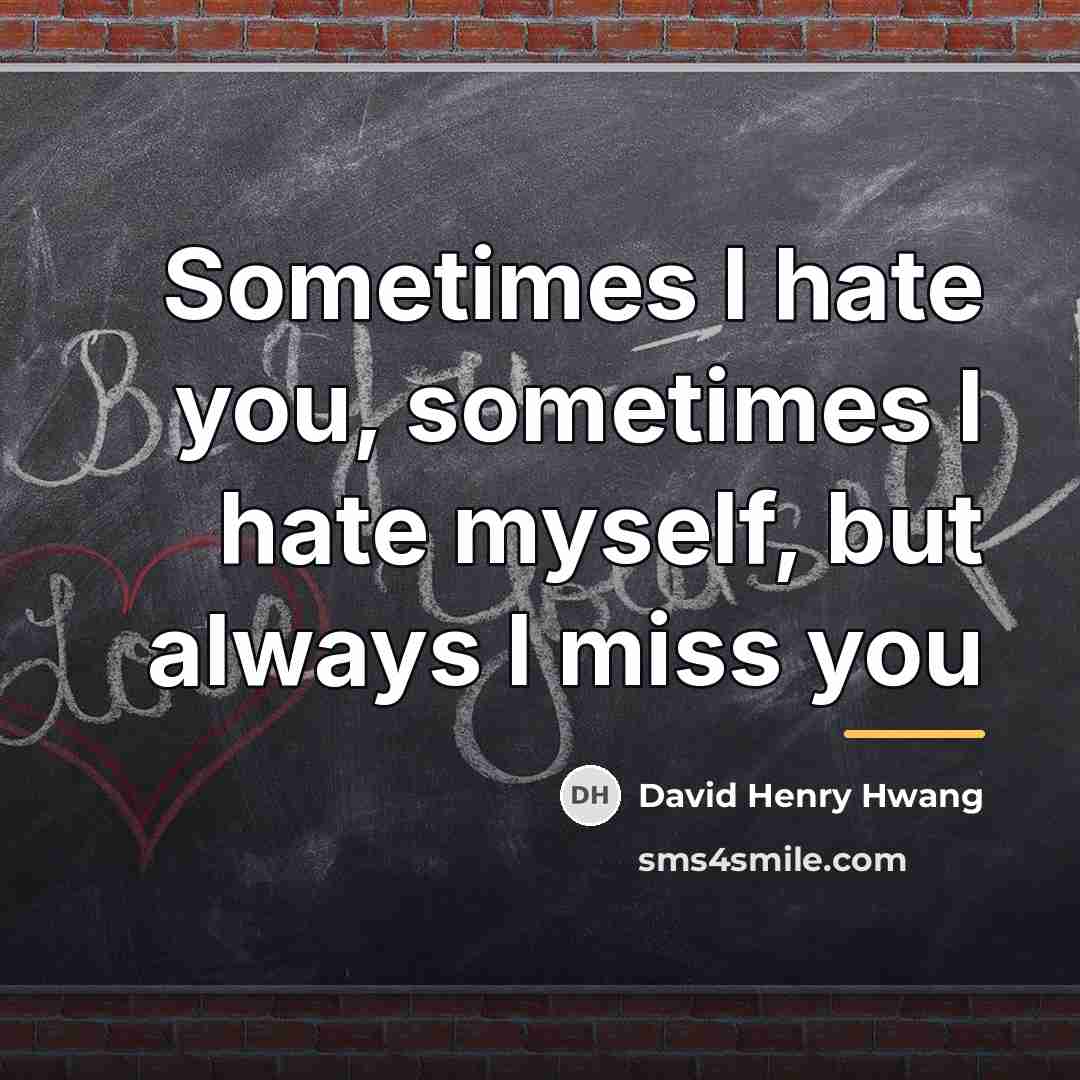 “Sometimes I hate you, sometimes I hate myself, but always…” quote by David Henry Hwang
