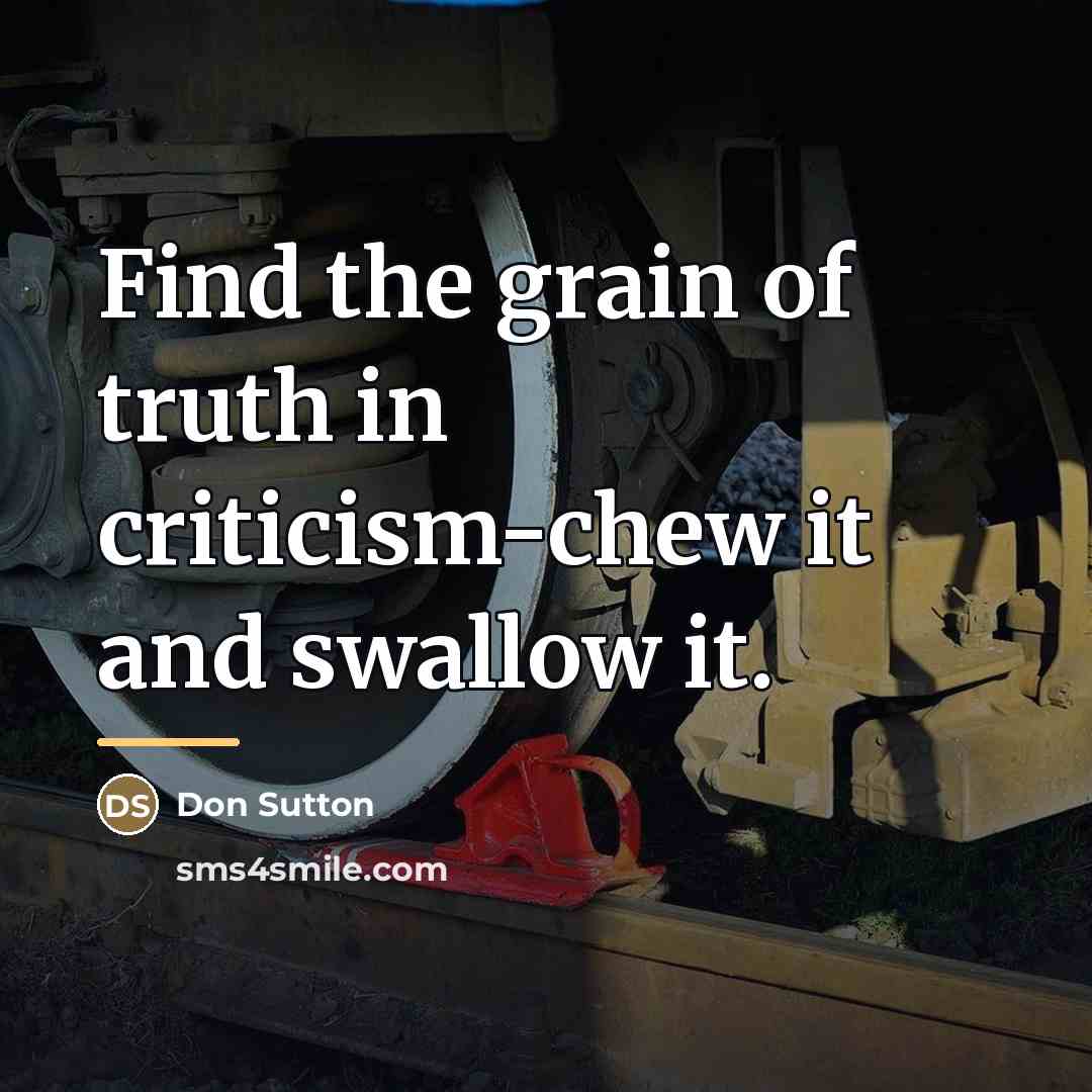 “Find the grain of truth in criticism-chew it and swallow…” quote by Don Sutton