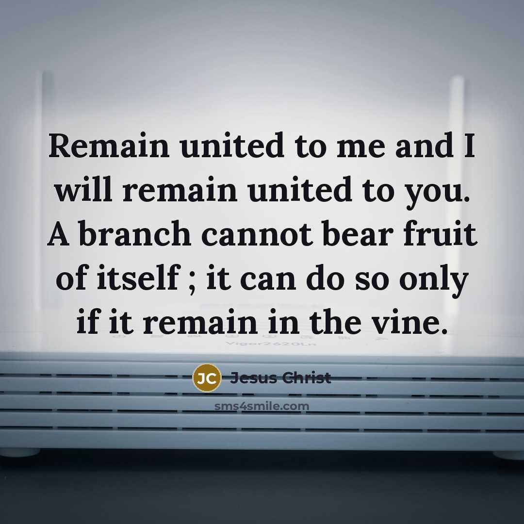 “Remain united to me and I will remain united to you. A branch cannot bear fruit of itself ; it can do so only if it remain in the vine.” quote by Jesus Christ