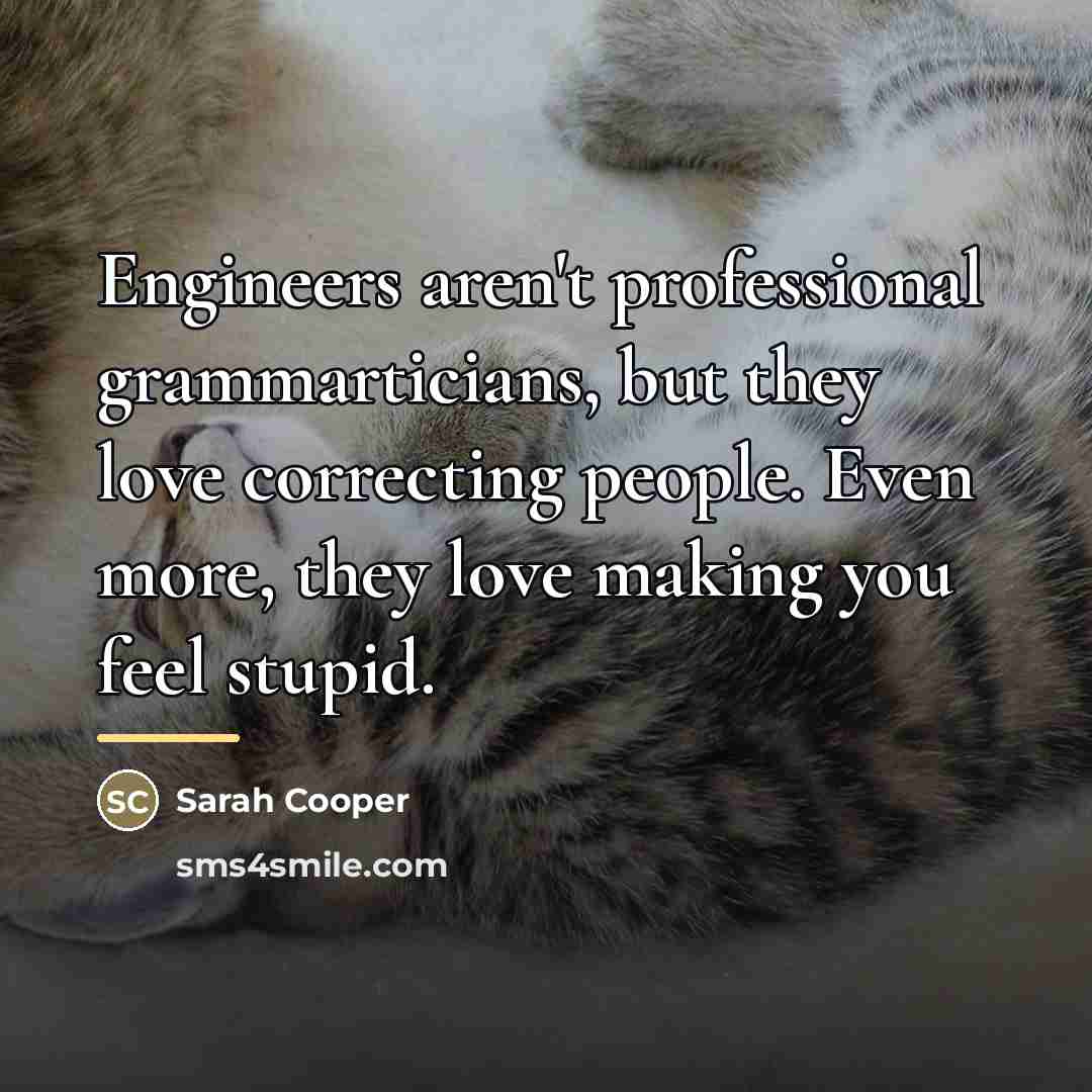 “Engineers aren't professional grammarticians, but they love correcting people. Even…” quote by Sarah Cooper