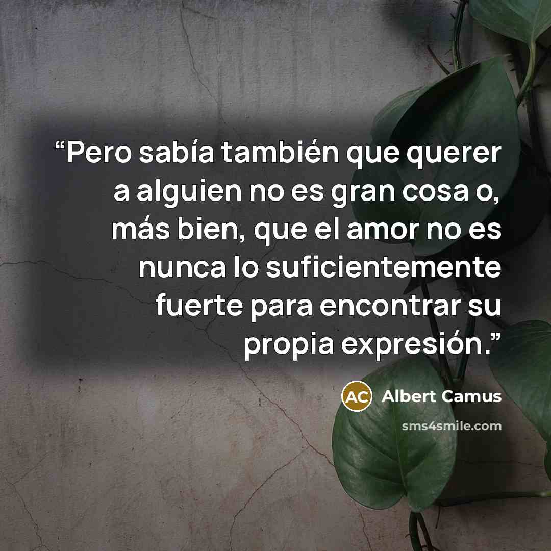 “Pero sabía también que querer a alguien no es gran cosa o, más bien, que el amor no es nunca lo suficientemente fuerte para encontrar su propia expresión.” quote by Albert Camus