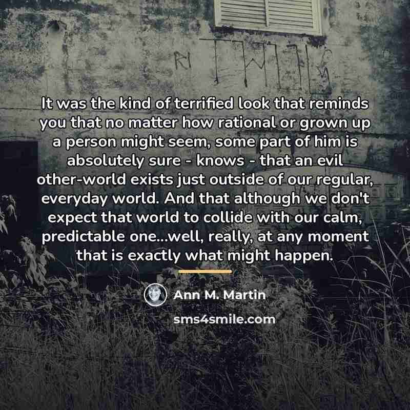 “It was the kind of terrified look that reminds you…” quote by Ann M. Martin