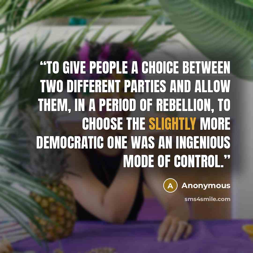 “To give people a choice between two different parties and allow them, in a period of rebellion, to choose the slightly more democratic one was an ingenious mode of control.” quote by Anonymous