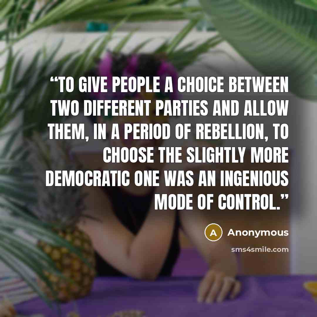 “To give people a choice between two different parties and allow them, in a period of rebellion, to choose the slightly more democratic one was an ingenious mode of control.” quote by Anonymous