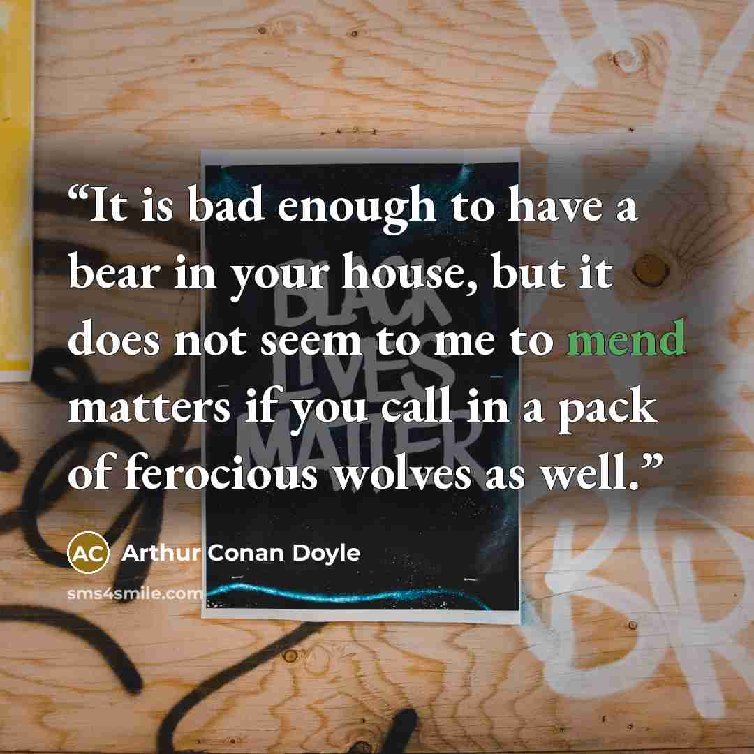 “It is bad enough to have a bear in your house, but it does not seem to me to mend matters if you call in a pack of ferocious wolves as well.” quote by Arthur Conan Doyle