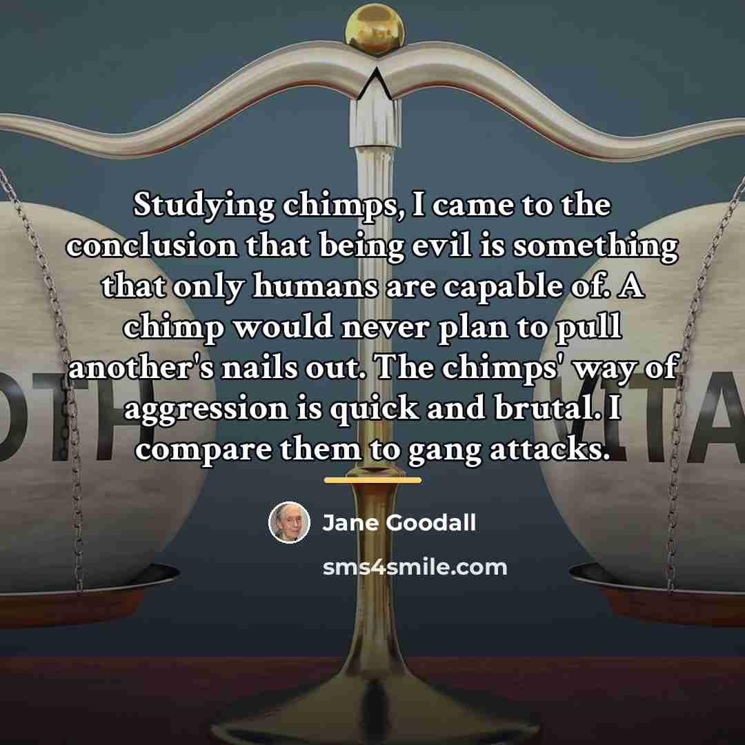 “Studying chimps, I came to the conclusion that being evil…” quote by Jane Goodall
