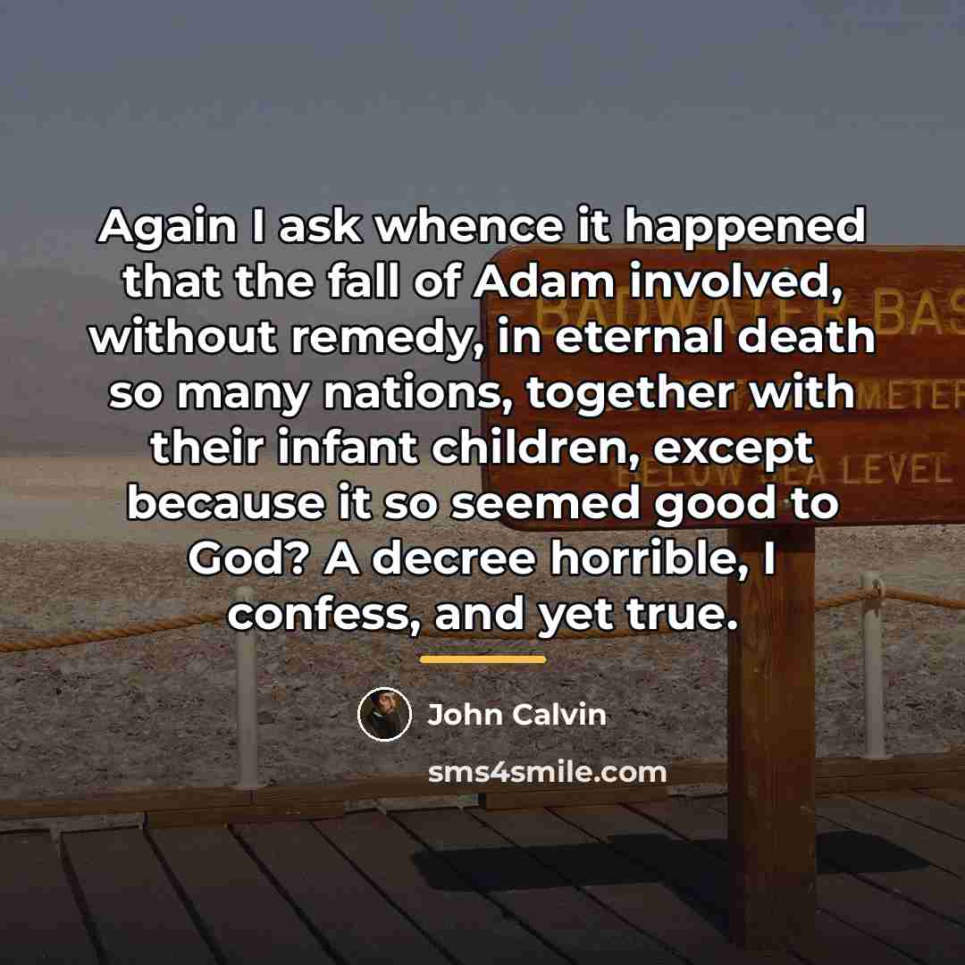 “Again I ask whence it happened that the fall of…” quote by John Calvin