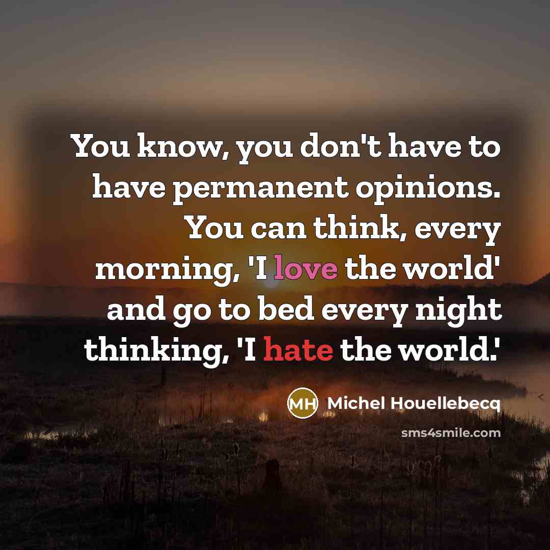 “You know, you don't have to have permanent opinions. You…” quote by Michel Houellebecq