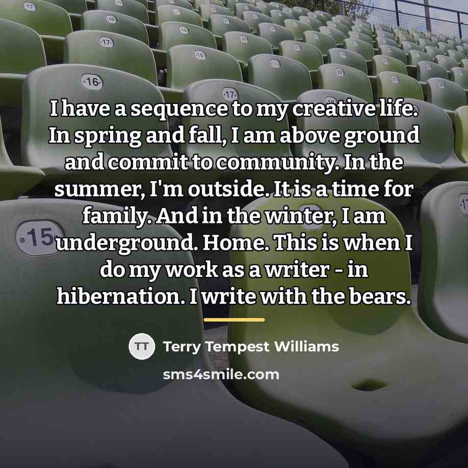 “I have a sequence to my creative life. In spring…” quote by Terry Tempest Williams