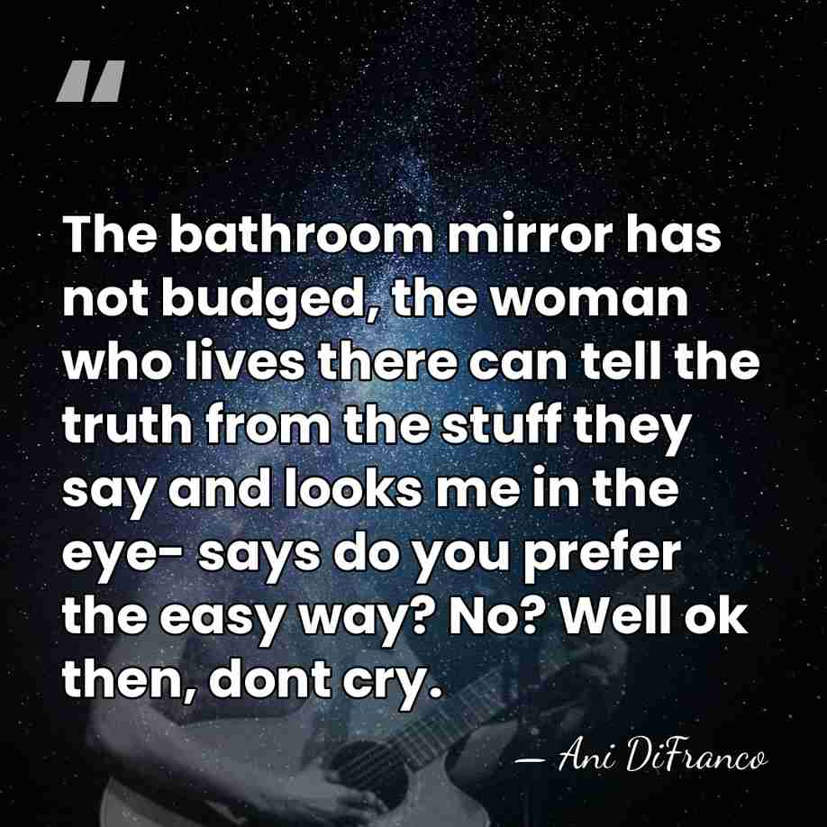 The bathroom mirror has not budged, the woman who lives there can&hellip; - Ani DiFranco