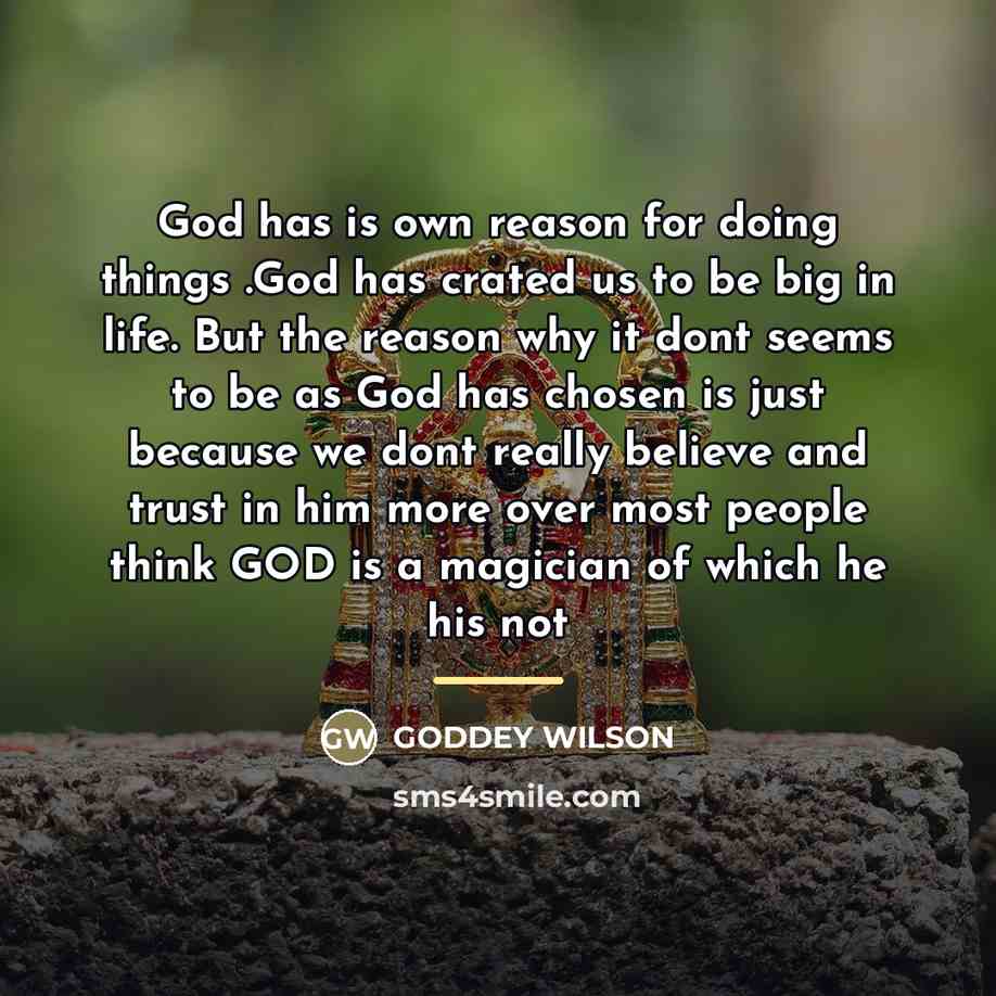 “God has is own reason for doing things .God has…” quote by GODDEY WILSON