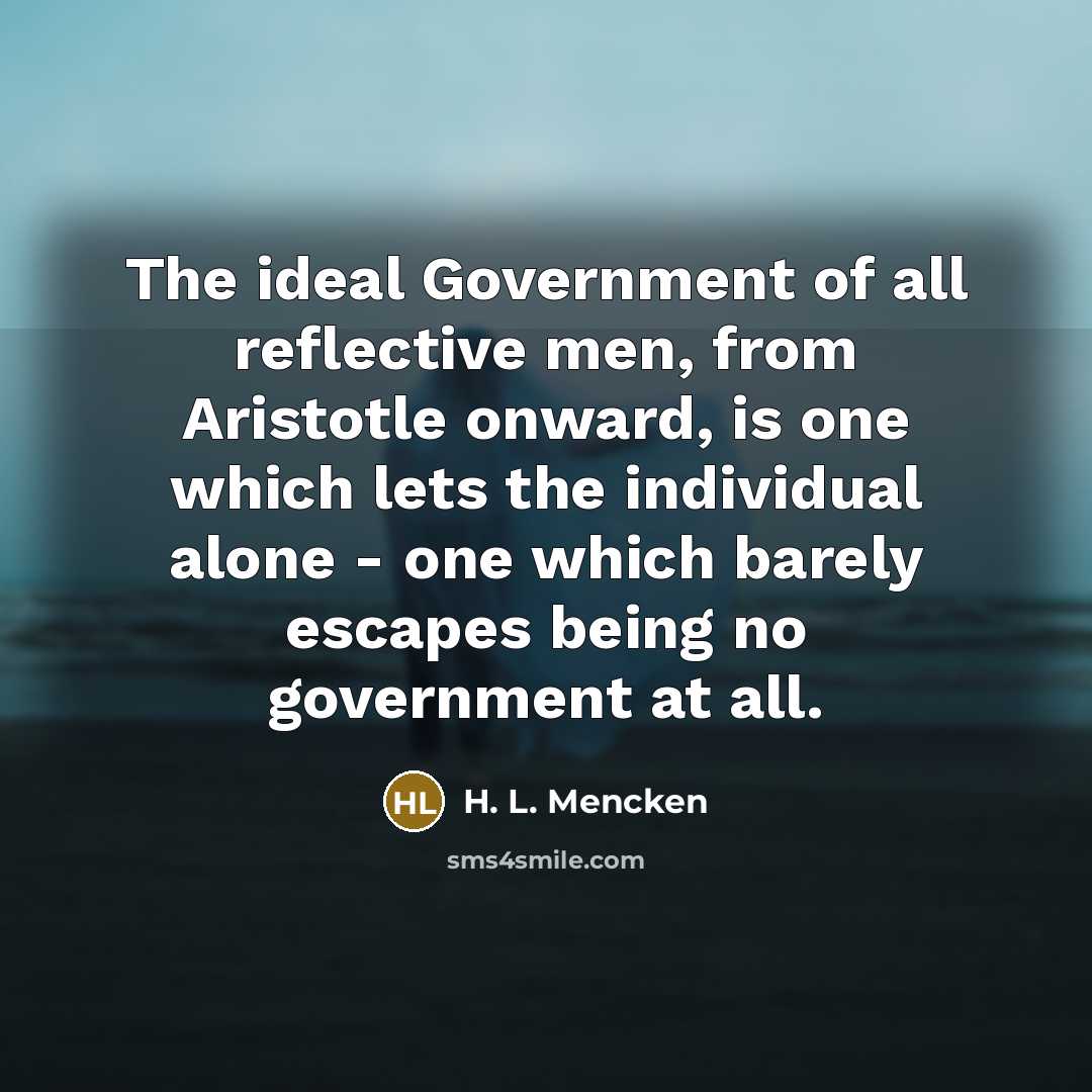 “The ideal Government of all reflective men, from Aristotle onward,…” quote by H. L. Mencken