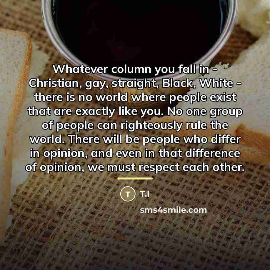 “Whatever column you fall in - Christian, gay, straight, Black,…” quote by T.I