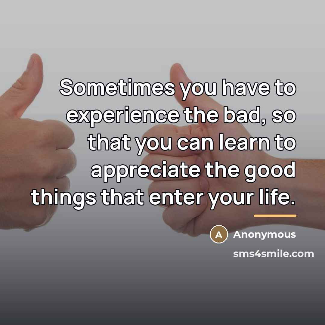 “Sometimes you have to experience the bad, so that you…” quote by Anonymous