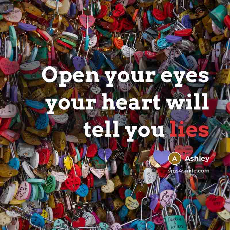 “Open your eyes your heart will tell you lies…” quote by Ashley
