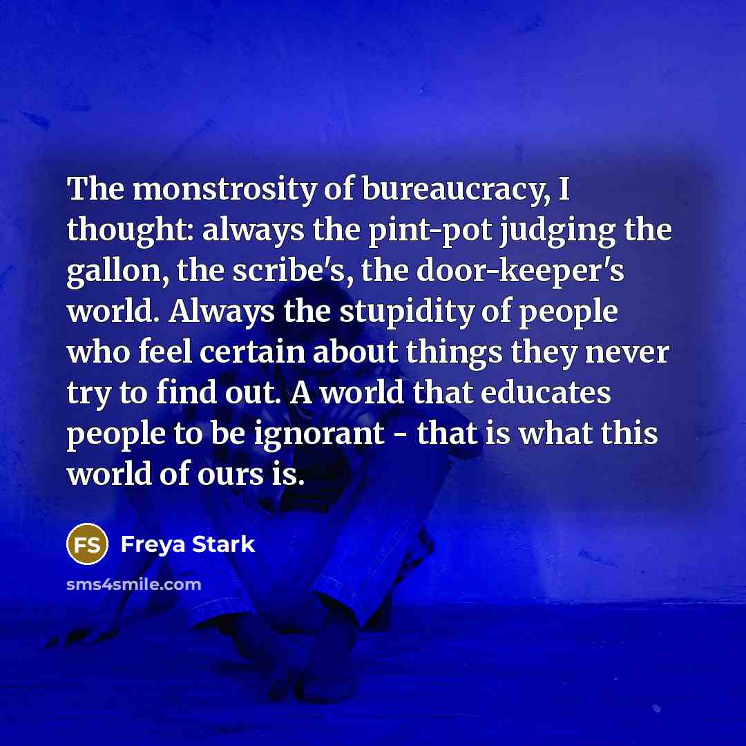 “The monstrosity of bureaucracy, I thought: always the pint-pot judging…” quote by Freya Stark