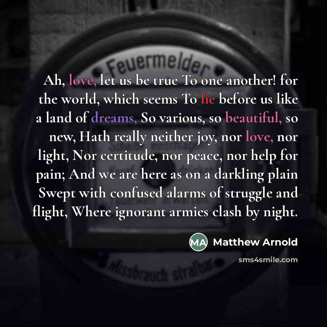“Ah, love, let us be true To one another! for…” quote by Matthew Arnold