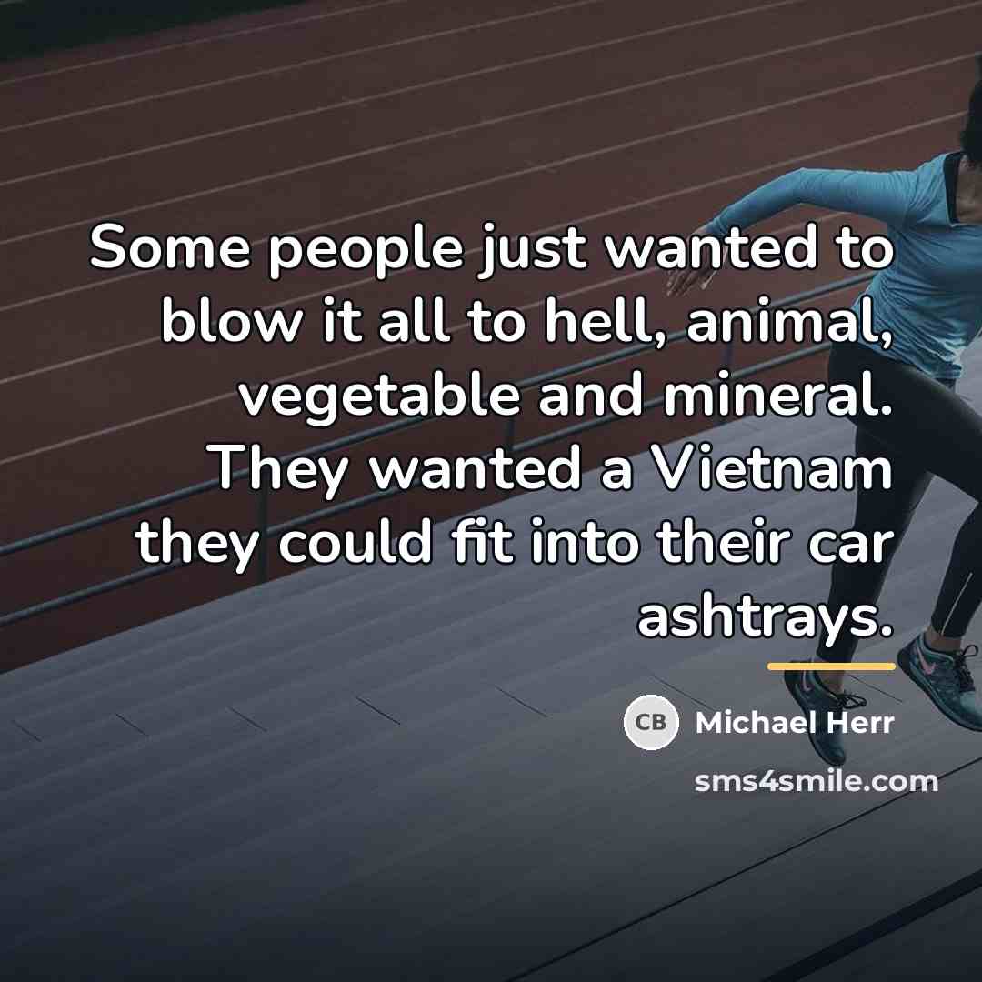 “Some people just wanted to blow it all to hell,…” quote by Michael Herr